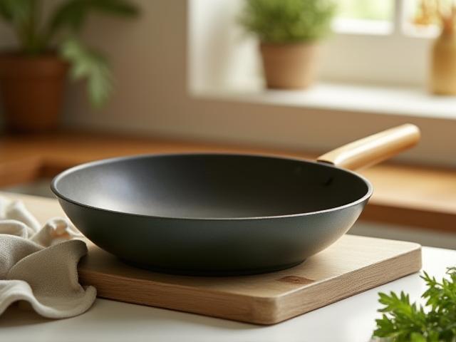 Eco-friendly non-stick frypan with wooden handle