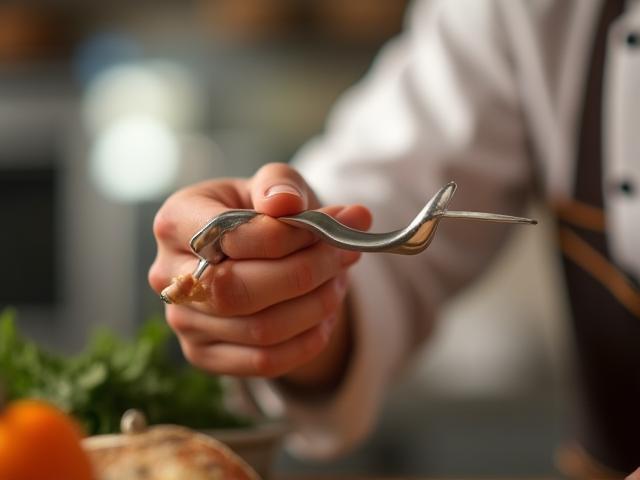 Custom kitchen gadget tool held by professional chef